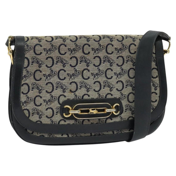 CELINE C Sulky Shoulder Bag Canvas Navy Gold Auth 121724