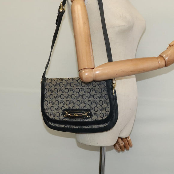 CELINE C Sulky Shoulder Bag Canvas Navy Gold Auth 121724