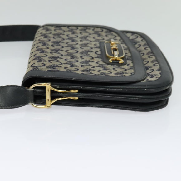 CELINE C Sulky Shoulder Bag Canvas Navy Gold Auth 121724