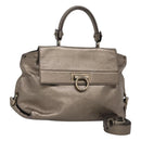 Salvatore Ferragamo Gancini Hand Bag Leather 2way Gold Tone Auth 121739-1