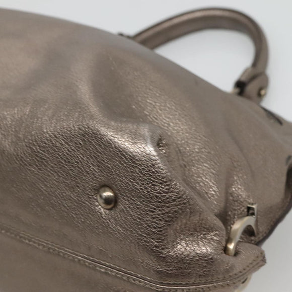 Salvatore Ferragamo Gancini Hand Bag Leather 2way Gold Tone Auth 121739