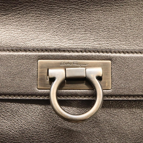 Salvatore Ferragamo Gancini Hand Bag Leather 2way Gold Tone Auth 121739
