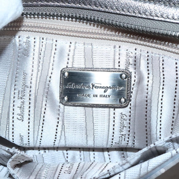 Salvatore Ferragamo Gancini Hand Bag Leather 2way Gold Tone Auth 121739