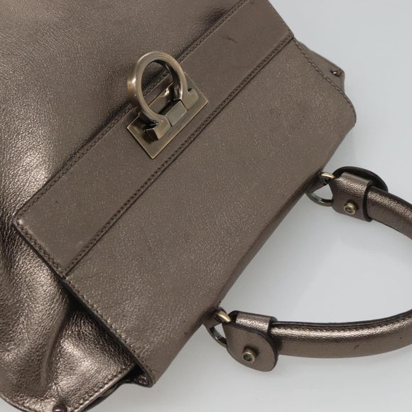 Salvatore Ferragamo Gancini Hand Bag Leather 2way Gold Tone Auth 121739