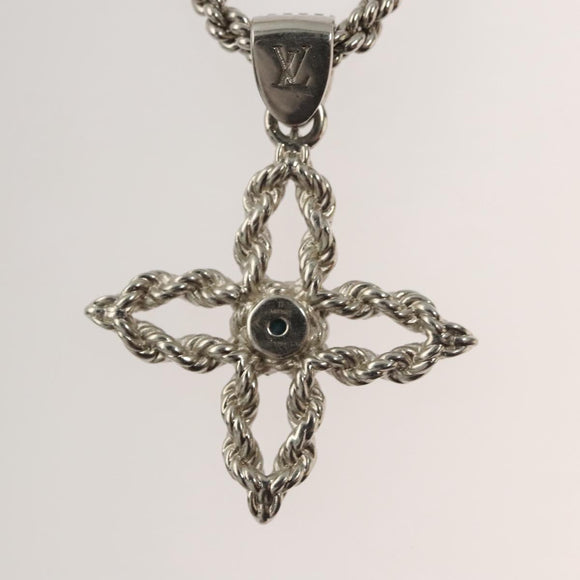 LOUIS VUITTON LV Flower Rope Pendant Necklace Silver tone M02062 LV Auth 121761