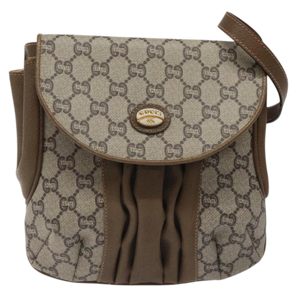 GUCCI GG Plus Supreme Shoulder Bag PVC Beige Gold Auth 121799