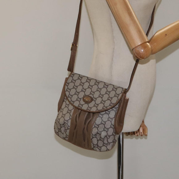 GUCCI GG Plus Supreme Shoulder Bag PVC Beige Gold Auth 121799