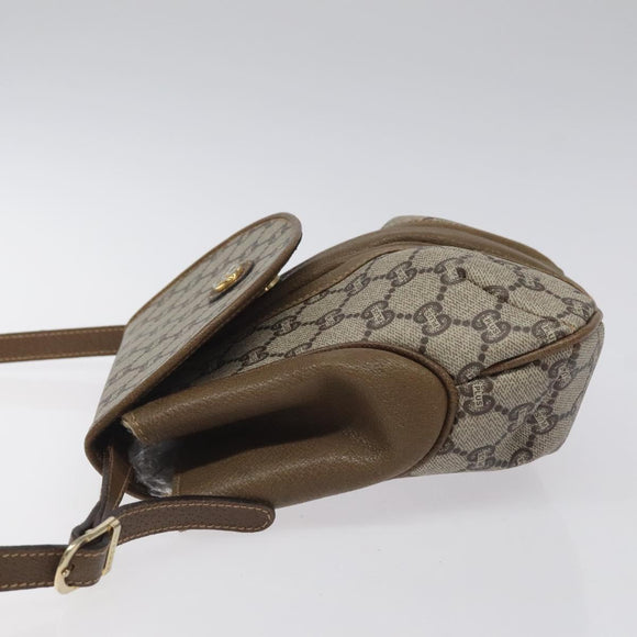 GUCCI GG Plus Supreme Shoulder Bag PVC Beige Gold Auth 121799