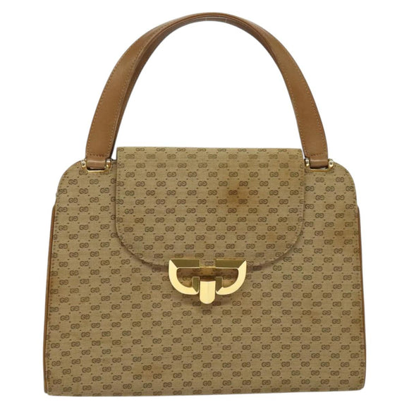GUCCI Micro GG Canvas Hand Bag Beige Gold Auth 121803