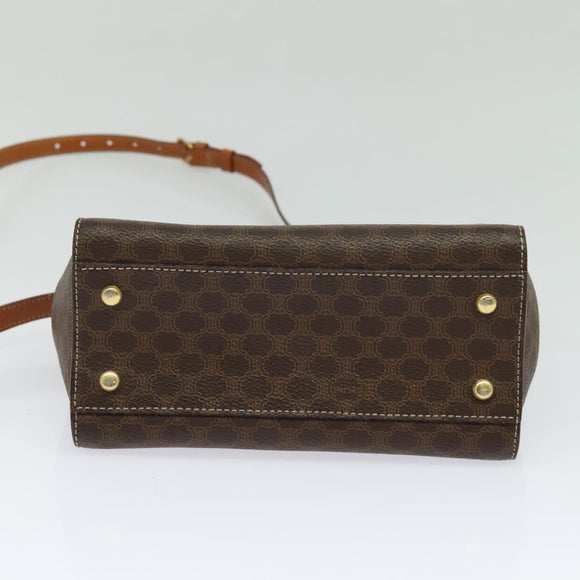 CELINE Macadam Canvas Hand Bag PVC Leather 2way Brown Gold Auth 121807