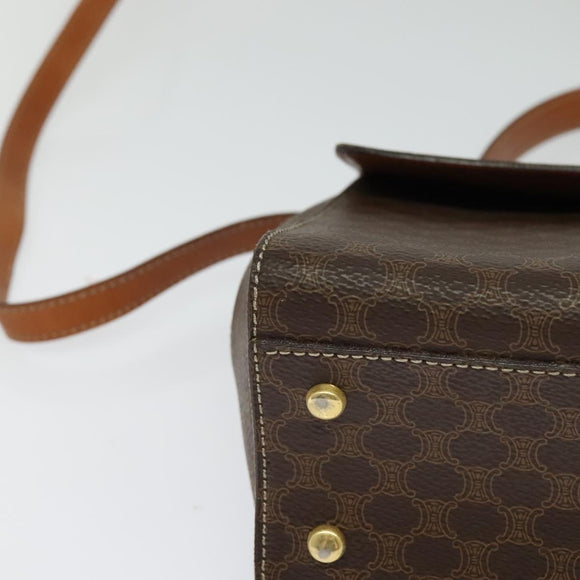 CELINE Macadam Canvas Hand Bag PVC Leather 2way Brown Gold Auth 121807
