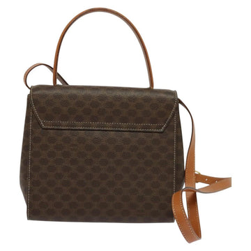 CELINE Macadam Canvas Hand Bag PVC Leather 2way Brown Gold Auth 121807 - 0