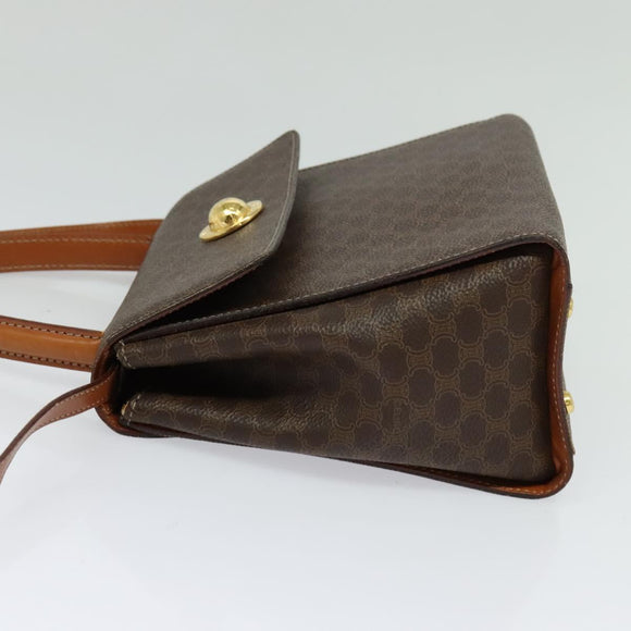 CELINE Macadam Canvas Hand Bag PVC Leather 2way Brown Gold Auth 121807