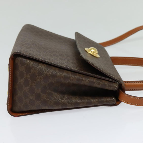 CELINE Macadam Canvas Hand Bag PVC Leather 2way Brown Gold Auth 121807