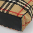 BURBERRY Nova Check Blue Label Tote Bag Wool Beige Silver Auth 121808-9