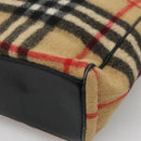 BURBERRY Nova Check Blue Label Tote Bag Wool Beige Silver Auth 121808-15