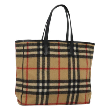 BURBERRY Nova Check Blue Label Tote Bag Wool Beige Silver Auth 121808