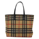 BURBERRY Nova Check Blue Label Tote Bag Wool Beige Silver Auth 121808-13