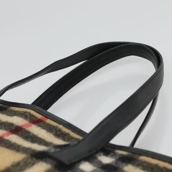 BURBERRY Nova Check Blue Label Tote Bag Wool Beige Silver Auth 121808