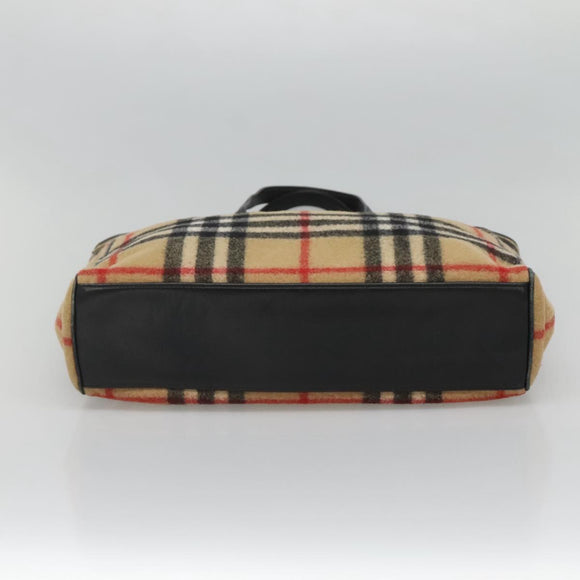 BURBERRY Nova Check Blue Label Tote Bag Wool Beige Silver Auth 121808