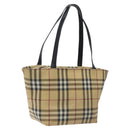BURBERRY Nova Check Tote Bag PVC Beige Silver Auth 121809-1