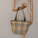 BURBERRY Nova Check Tote Bag PVC Beige Silver Auth 121809-21