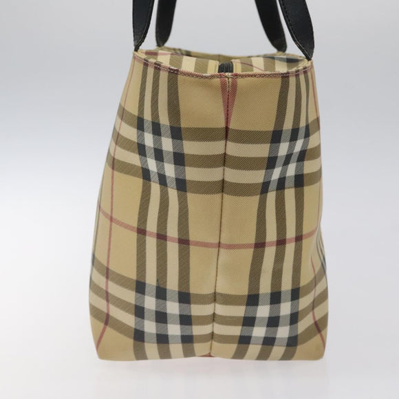 BURBERRY Nova Check Tote Bag PVC Beige Silver Auth 121809