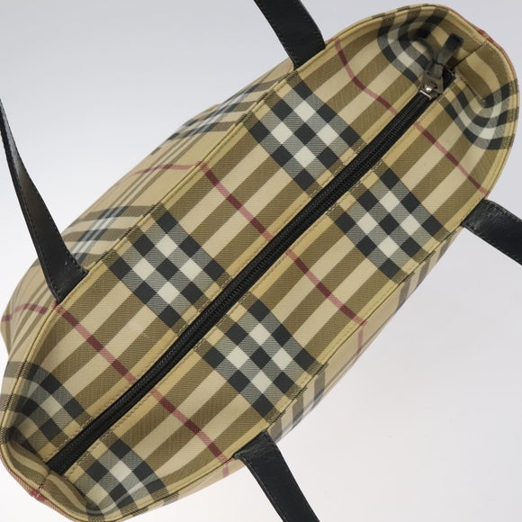 BURBERRY Nova Check Tote Bag PVC Beige Silver Auth 121809