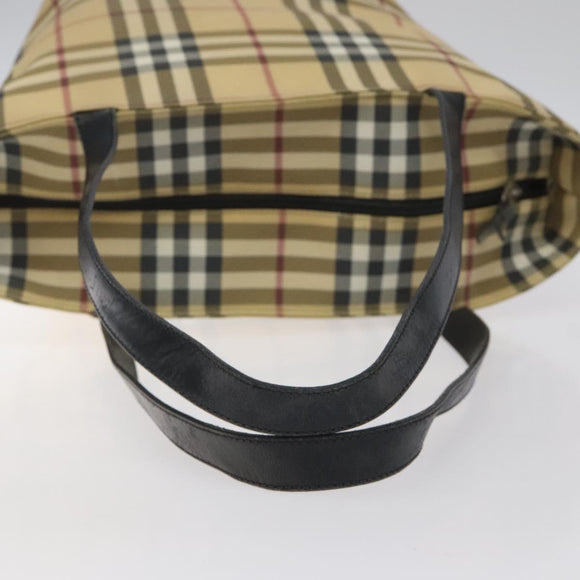 BURBERRY Nova Check Tote Bag PVC Beige Silver Auth 121809