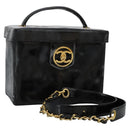CHANEL Vanity Bag Patent Leather 2way Black Gold CC Auth 121811-1