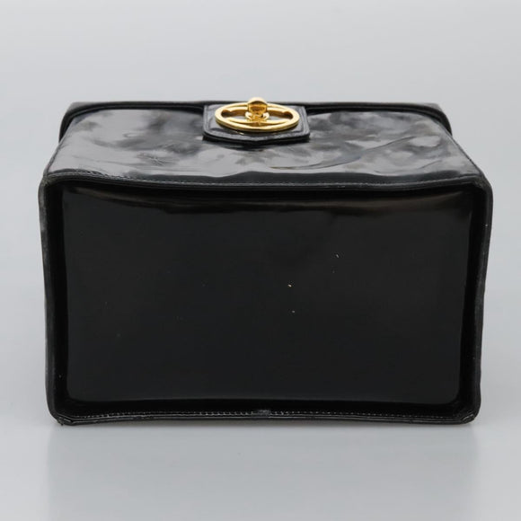 CHANEL Vanity Bag Patent Leather 2way Black Gold CC Auth 121811