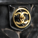 CHANEL Vanity Bag Patent Leather 2way Black Gold CC Auth 121811-17