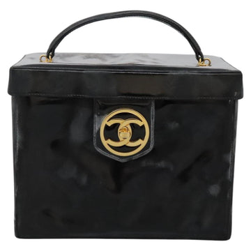CHANEL Vanity Bag Patent Leather 2way Black Gold CC Auth 121811 - 0