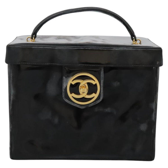 CHANEL Vanity Bag Patent Leather 2way Black Gold CC Auth 121811