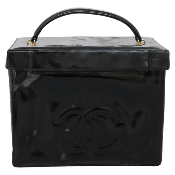 CHANEL Vanity Bag Patent Leather 2way Black Gold CC Auth 121811