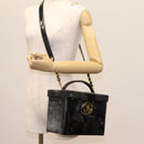 CHANEL Vanity Bag Patent Leather 2way Black Gold CC Auth 121811-33