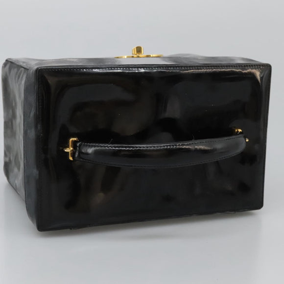 CHANEL Vanity Bag Patent Leather 2way Black Gold CC Auth 121811