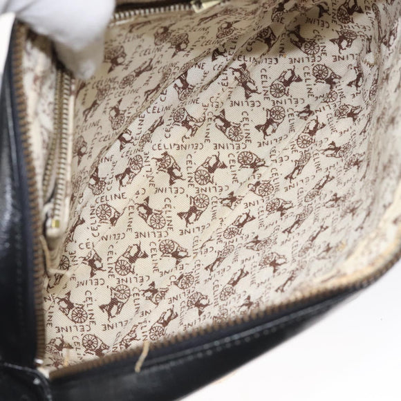 CELINE Shoulder Bag Leather Black Gold Auth 121842