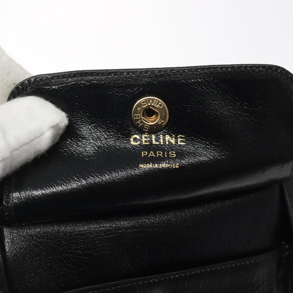CELINE Shoulder Bag Leather Black Gold Auth 121842