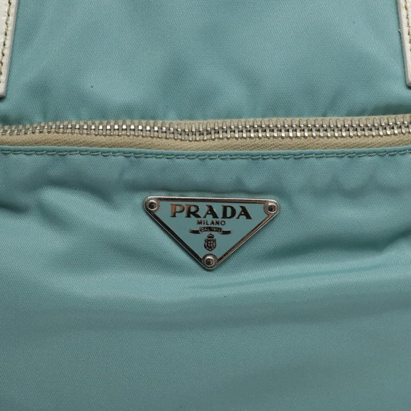 PRADA Handtasche Nylon Blau Silber Auth 121844