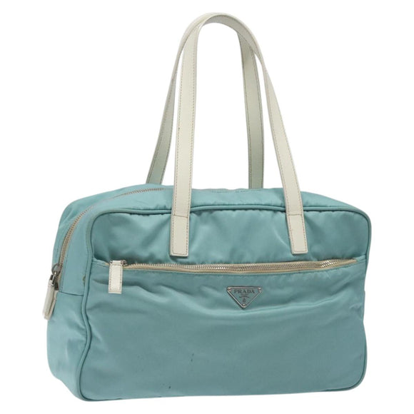 PRADA Handtasche Nylon Blau Silber Auth 121844