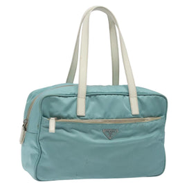 PRADA Hand Bag Nylon Blue Silver Auth 121844