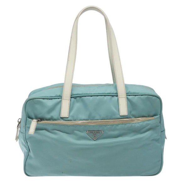 PRADA Hand Bag Nylon Blue Silver Auth 121844