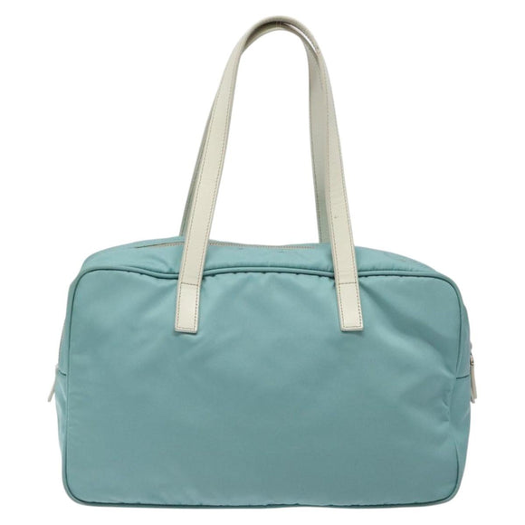 PRADA Handtasche Nylon Blau Silber Auth 121844