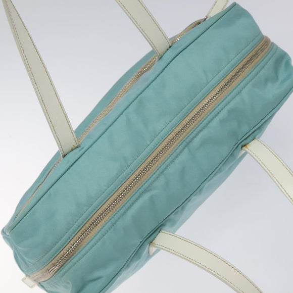 PRADA Handtasche Nylon Blau Silber Auth 121844