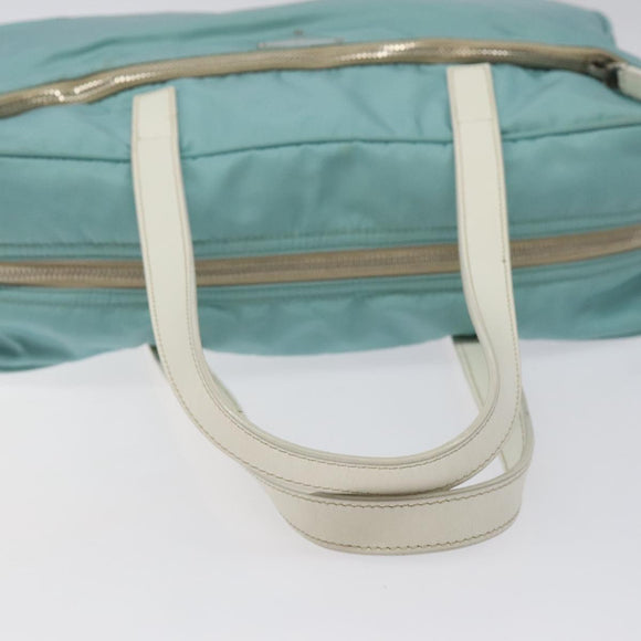 PRADA Handtasche Nylon Blau Silber Auth 121844