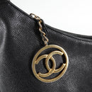 CHANEL COCO Mark Shoulder Bag Caviar Skin Black Gold CC Auth 121888-17