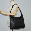 CHANEL COCO Mark Shoulder Bag Caviar Skin Black Gold CC Auth 121888-23