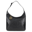 CHANEL COCO Mark Shoulder Bag Caviar Skin Black Gold CC Auth 121888-13