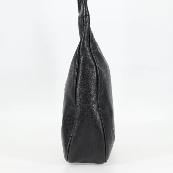 CHANEL COCO Mark Shoulder Bag Caviar Skin Black Gold CC Auth 121888